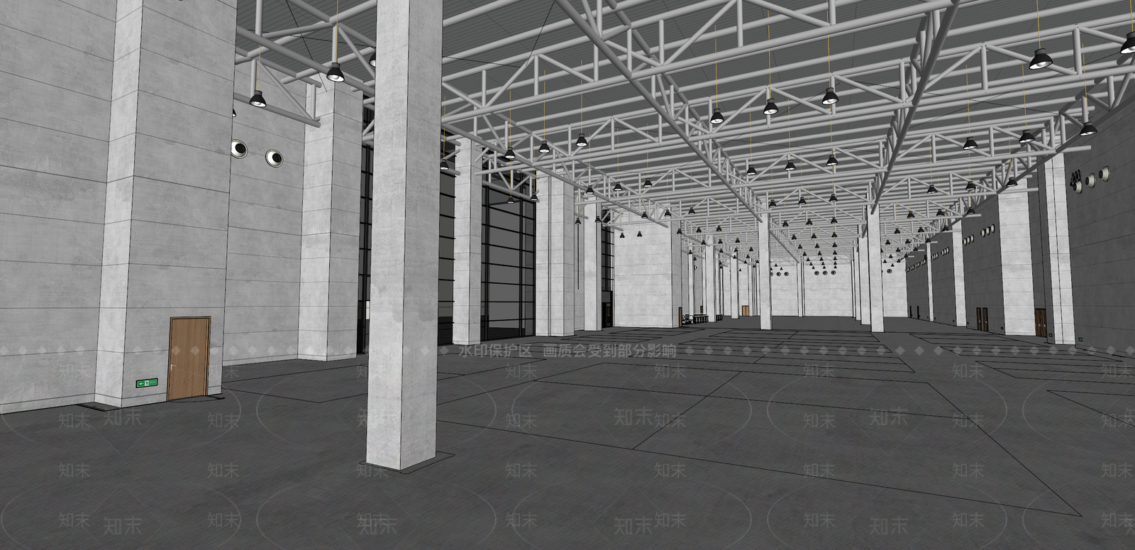 现代展览馆建筑内部SU模型下载【ID:1112648888】