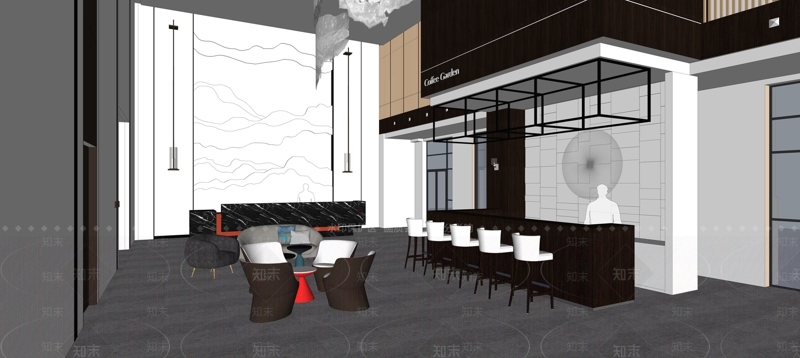 现代酒店大堂SU模型下载【ID:1112327552】