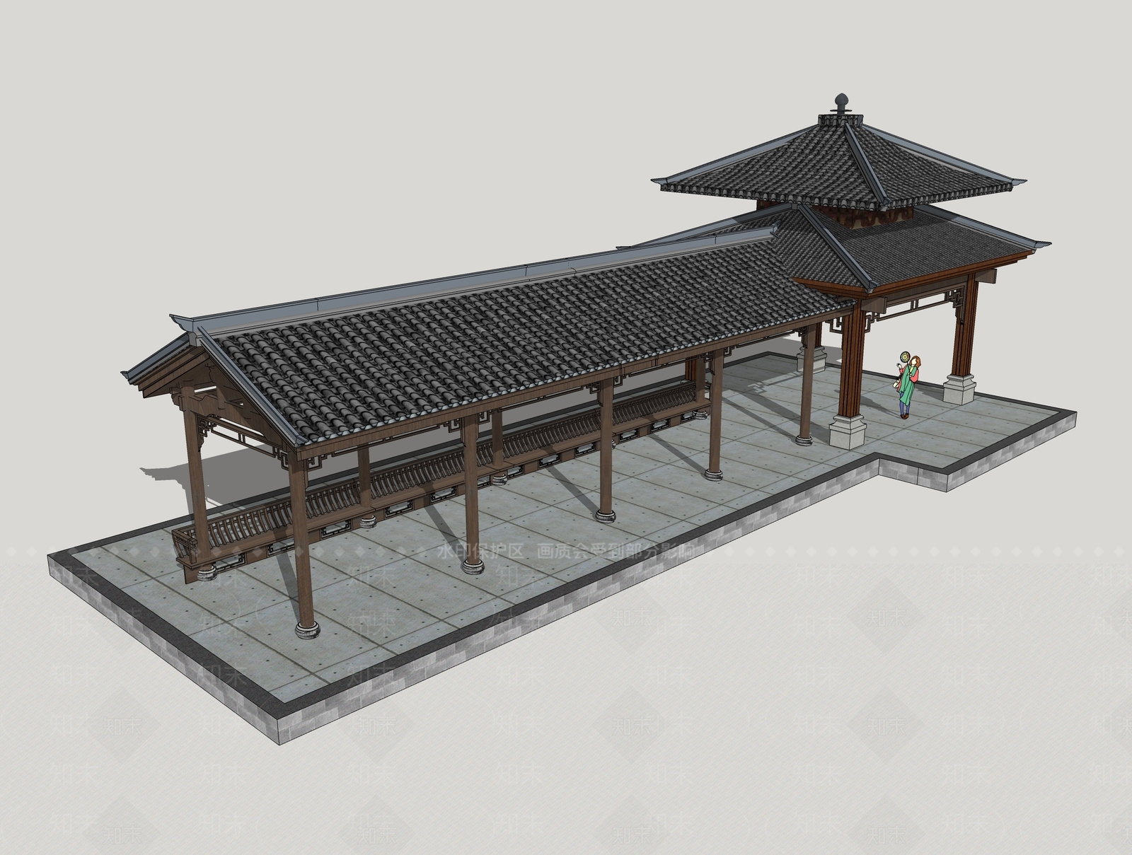中式廊架SU模型下载【ID:1112331325】_知末su模型网