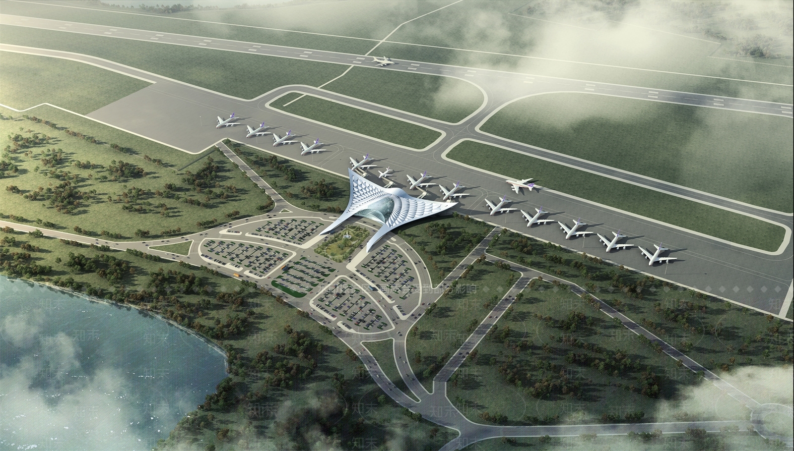 现代机场鸟瞰规划3D模型下载【ID:1112333611】