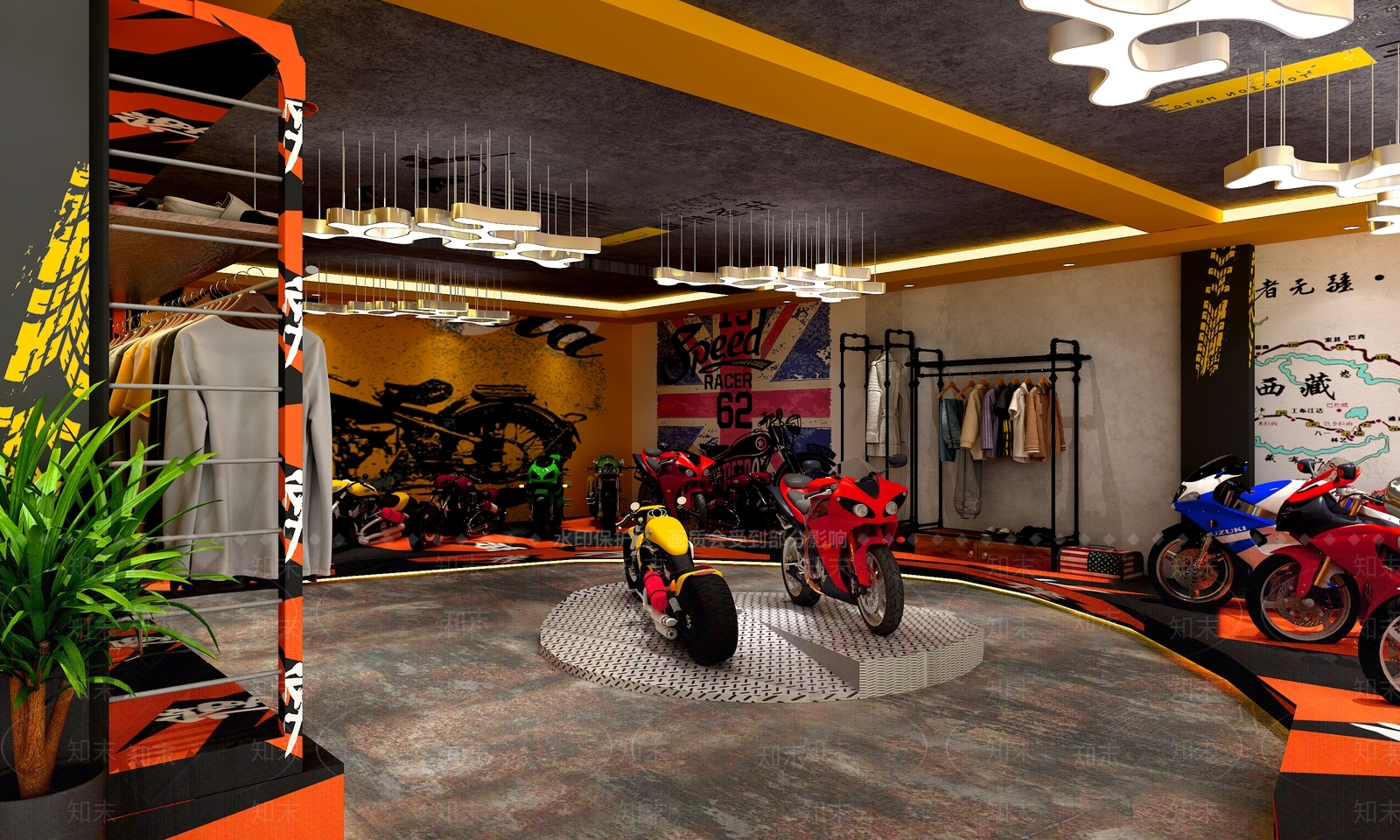 工业风摩托车展厅3D模型下载【ID:1112339300】