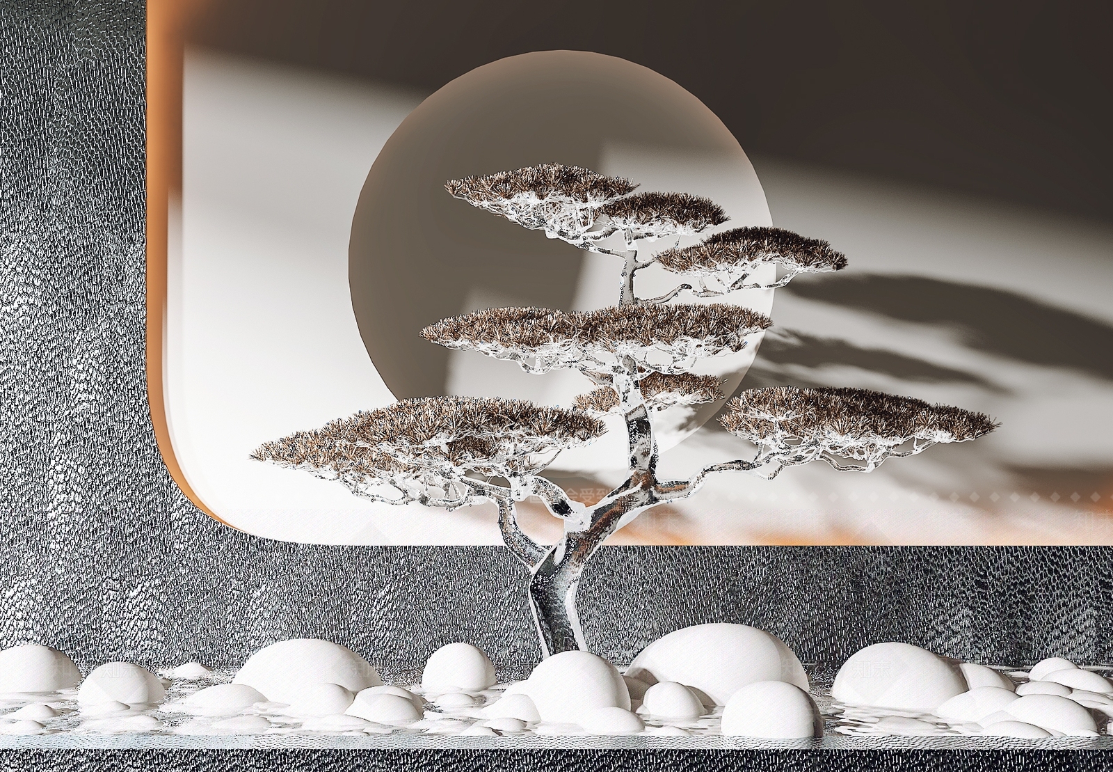 新中式迎客松景观小品3D模型下载【ID:1112345477】