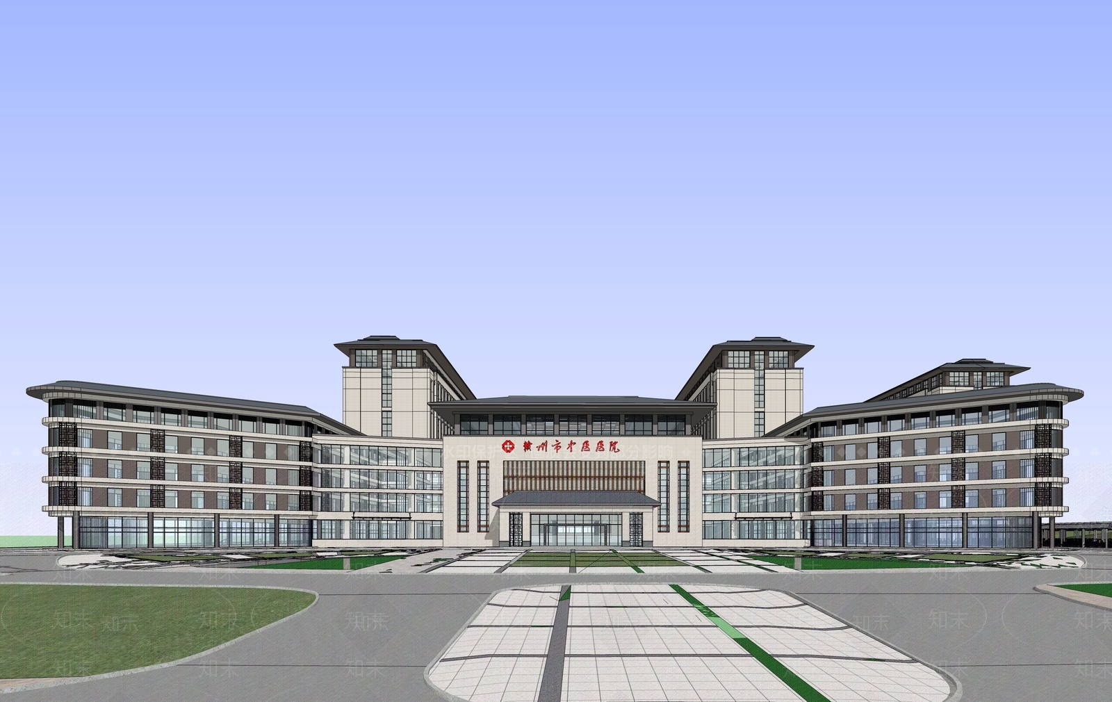 新中式医疗建筑SU模型下载【ID:1112349598】