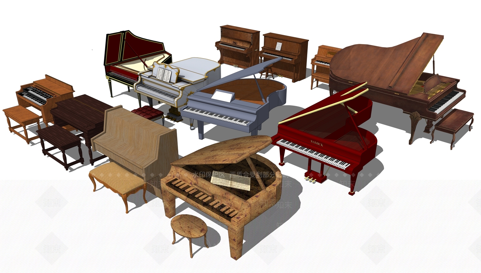 古典复古钢琴SU模型下载【ID:1112836892】