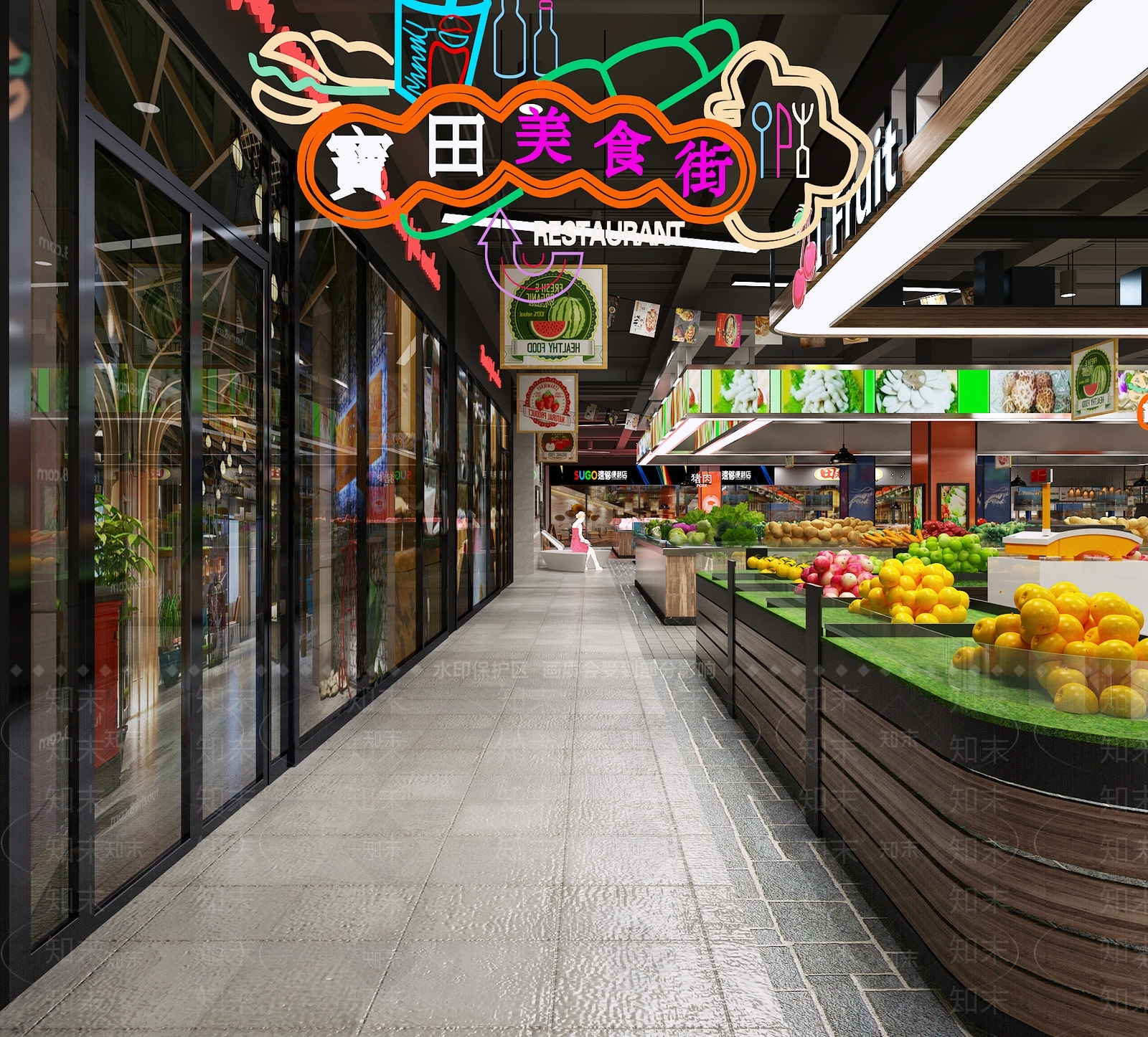 工业风美食街3D模型下载【ID:1112362611】