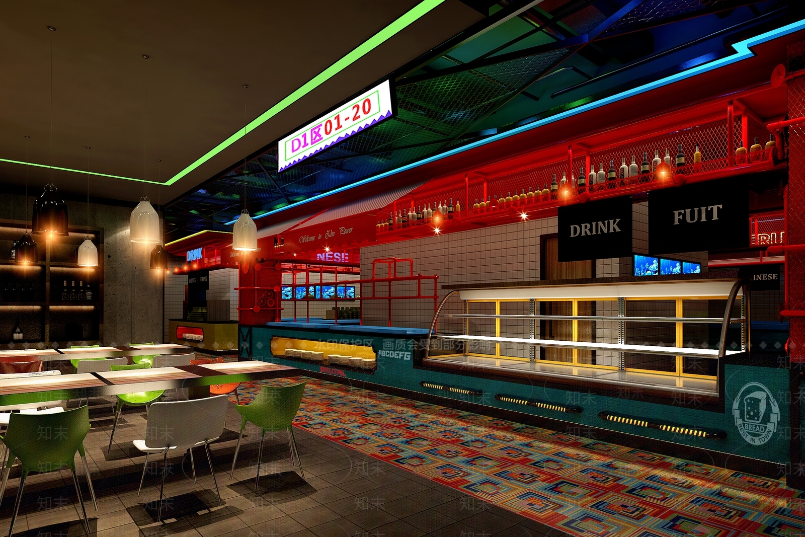 工业风自助餐厅3D模型下载【ID:1112368707】