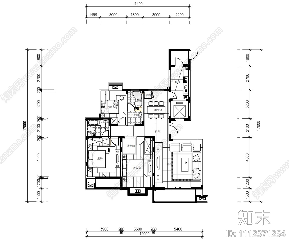 小户型吊顶施工图下载【ID:1112371254】