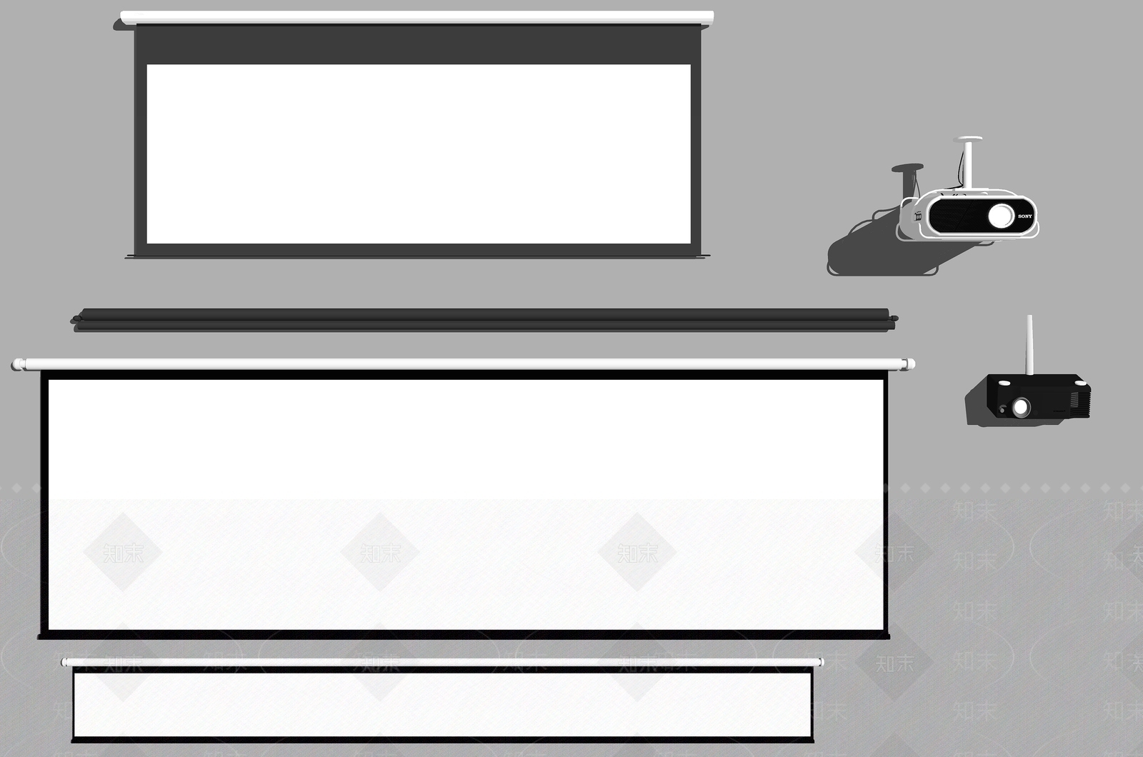 现代投影幕布投影仪组合SU模型下载【ID:1112376222】