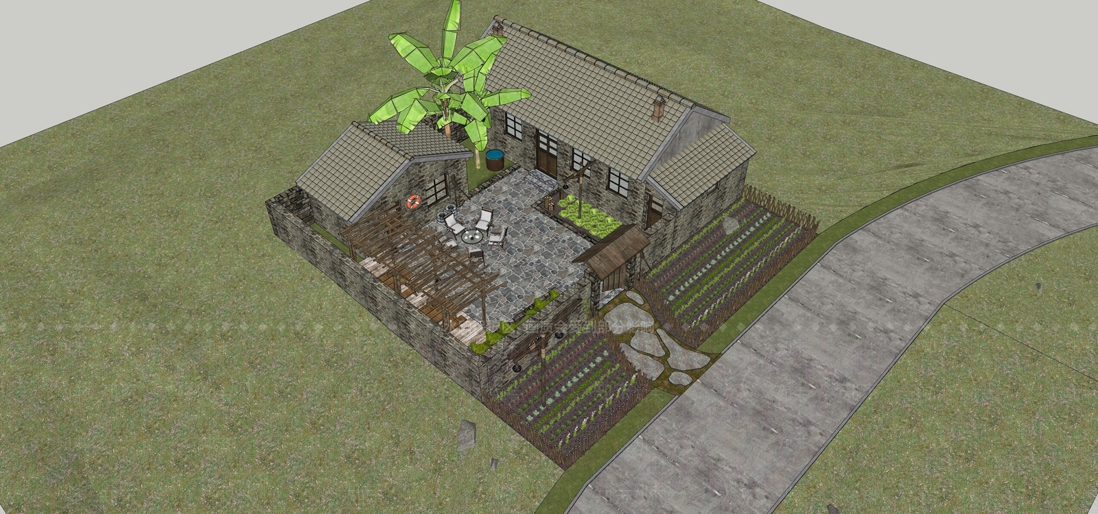 中式乡村民房SU模型下载【ID:1112382050】