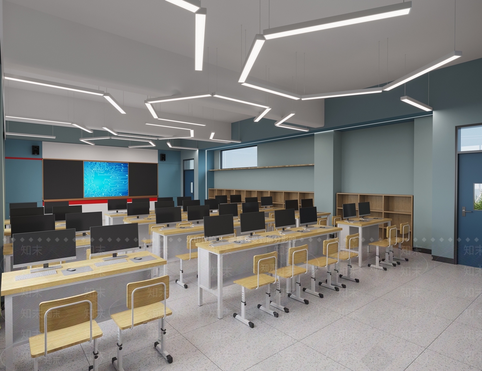 现代计算机多媒体教室3D模型下载【ID:1112395555】