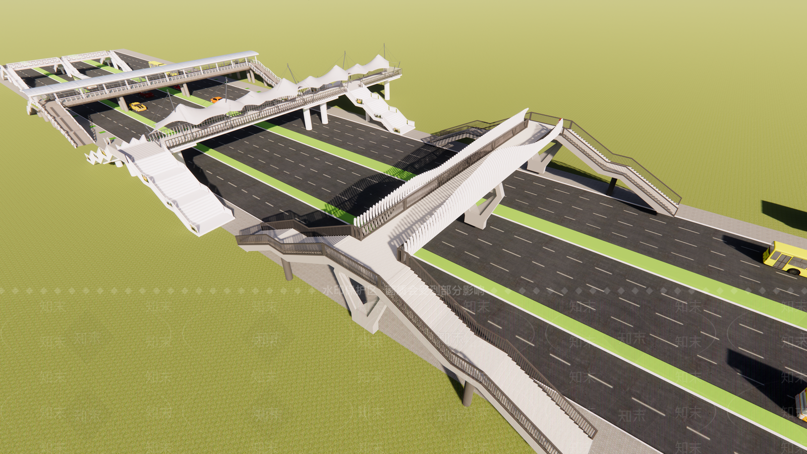 现代人行过街天桥SU模型下载【ID:1112396760】