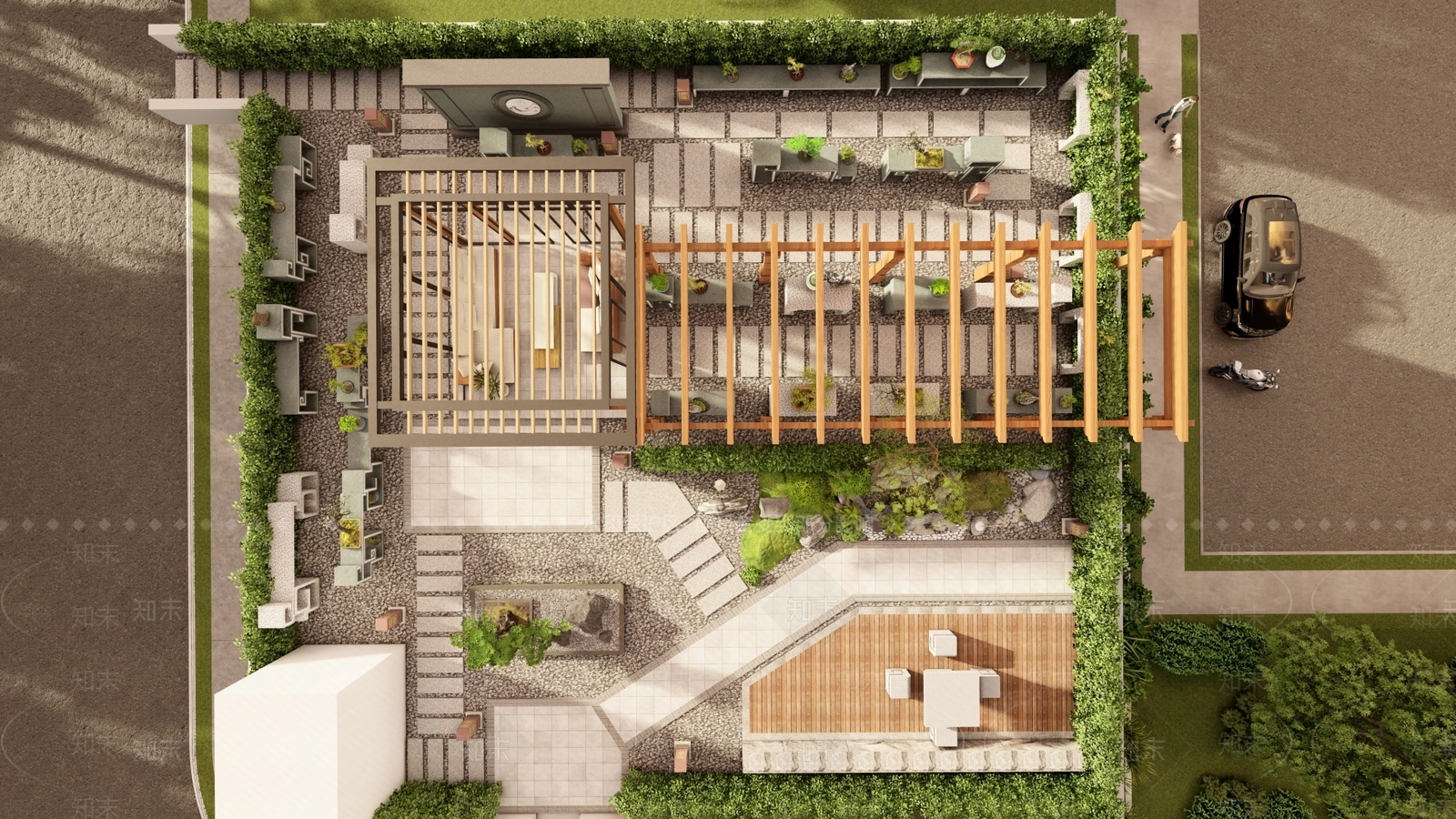 新中式屋顶花园SU模型下载【ID:1112404643】