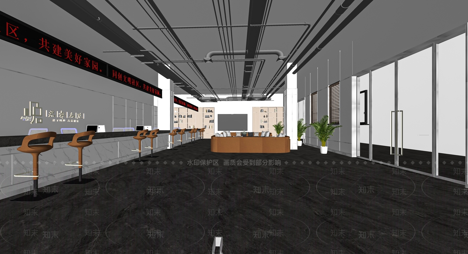 现代办事大厅SU模型下载【ID:1112415534】
