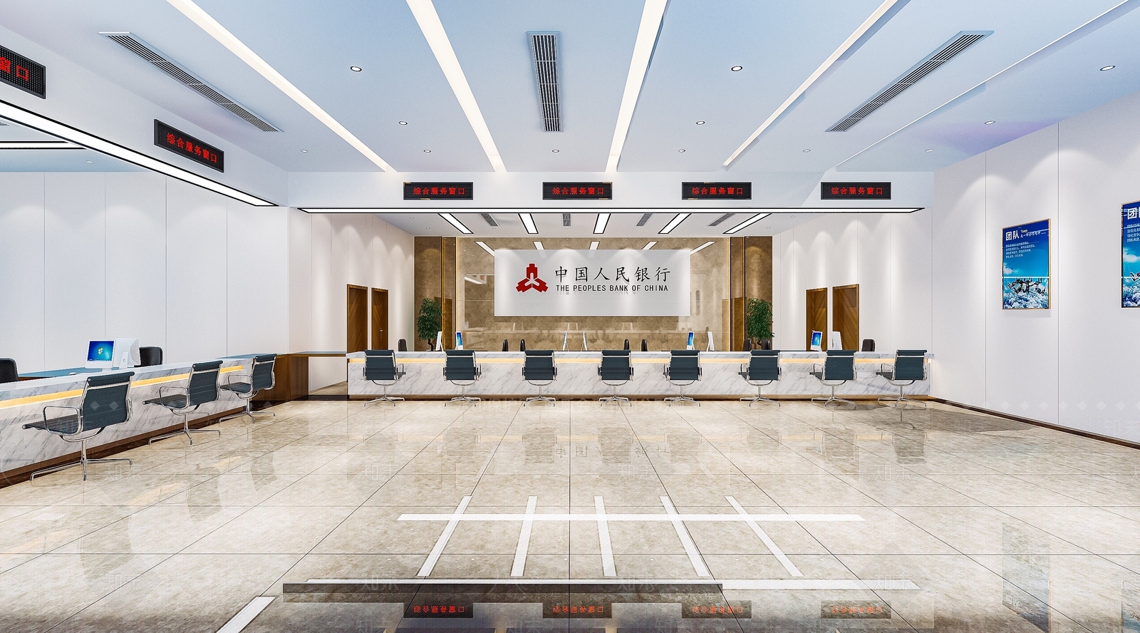 现代银行办事大厅SU模型下载【ID:1112415508】