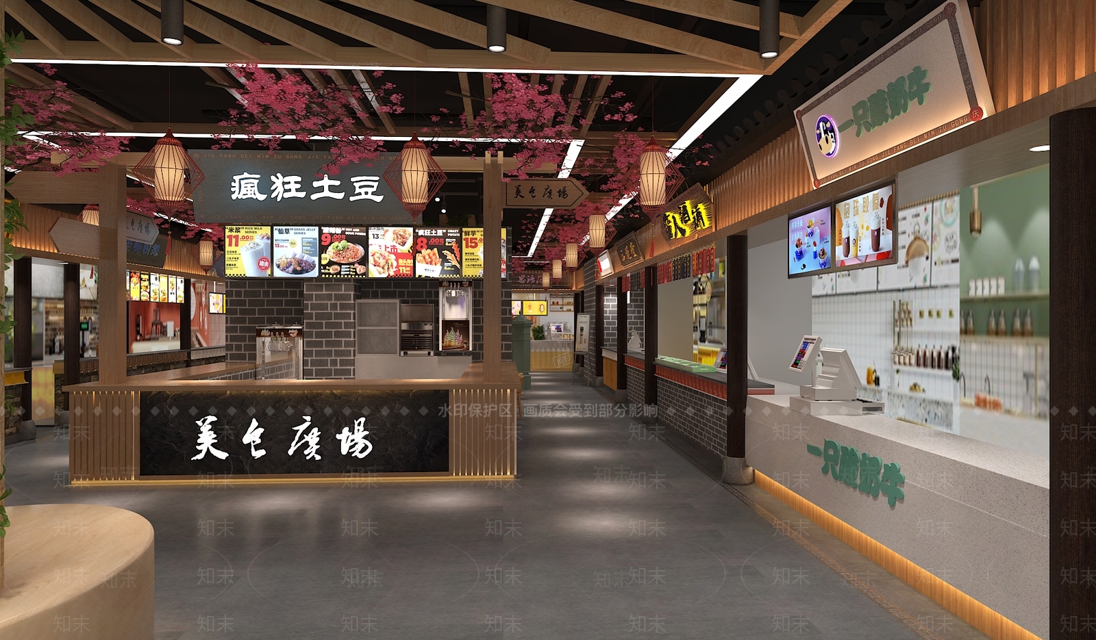 新中式美食广场3D模型下载【ID:1112416216】