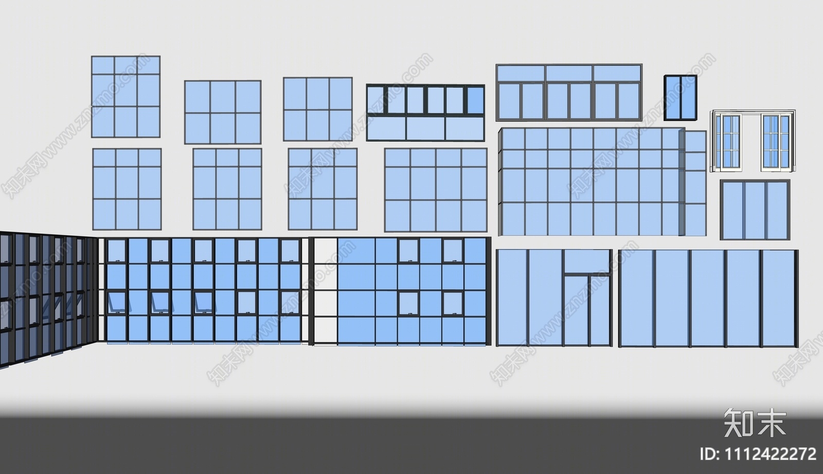 现代落地窗SU模型下载【ID:1112422272】