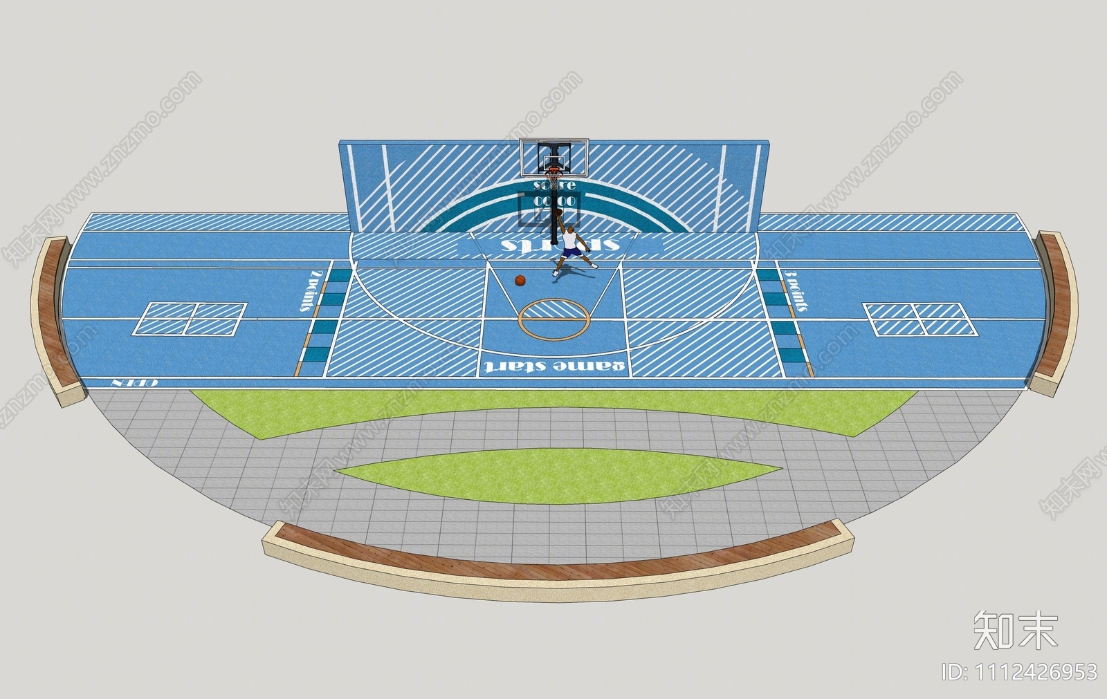 现代篮球场SU模型下载【ID:1112426953】