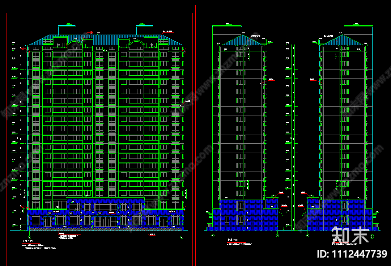 高层住宅楼CAD施工图下载【ID:1112447739】