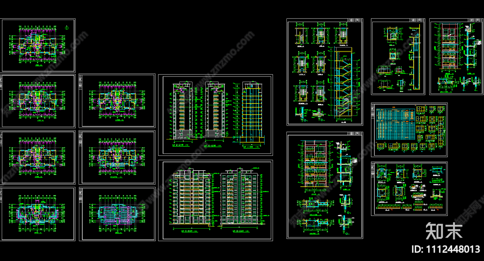 高层住宅楼建筑CAD施工图下载【ID:1112448013】