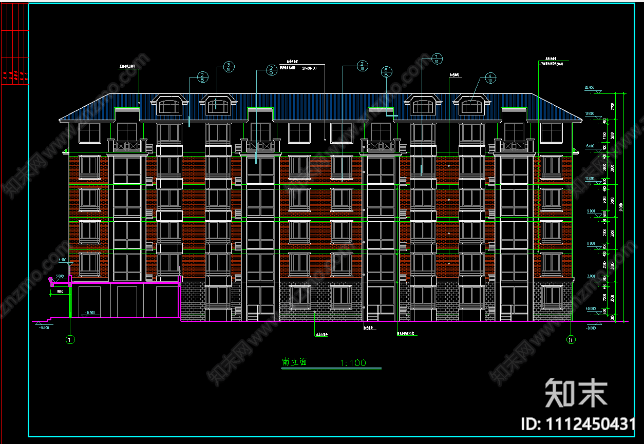 六层住宅楼建筑CAD施工图下载【ID:1112450431】