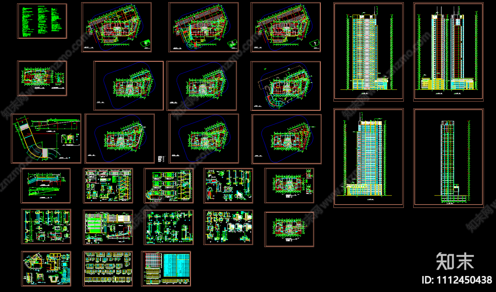 高层住宅楼建筑CAD施工图施工图下载【ID:1112450438】