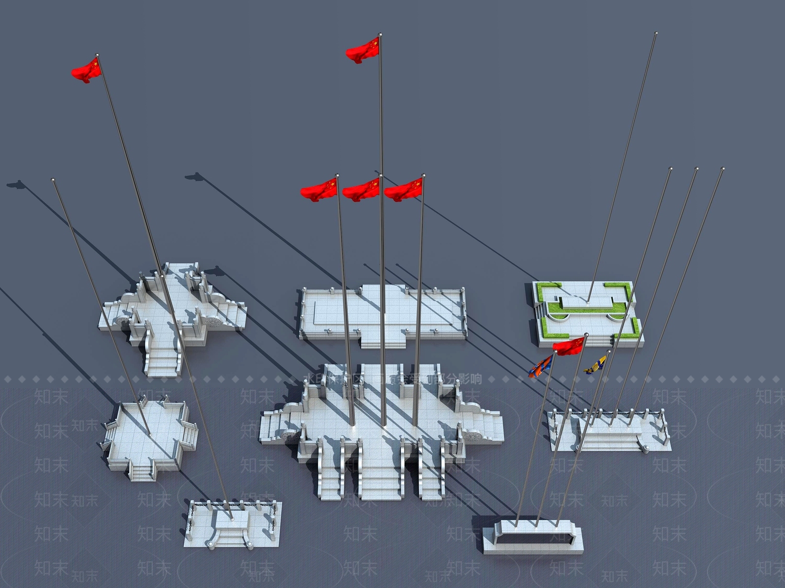 现代升旗台3D模型下载【ID:1112455019】