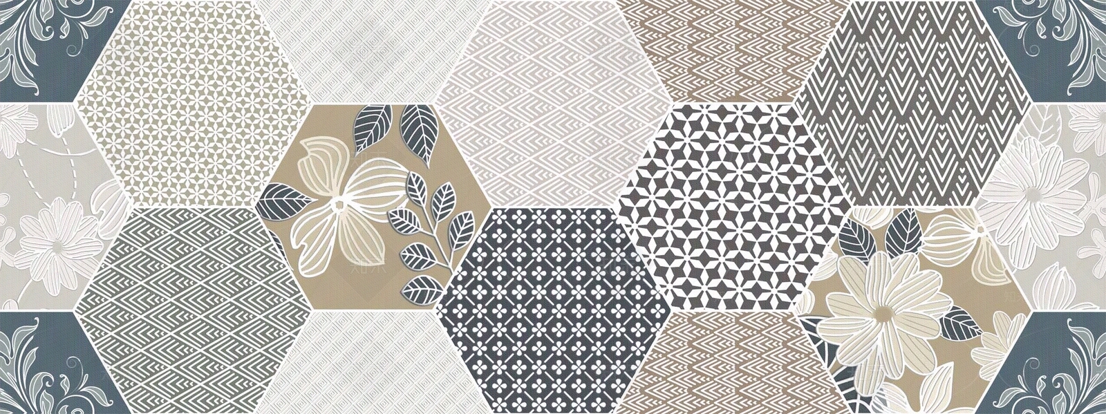 博得复古图案印花六角花砖贴图下载【ID:1112461275】