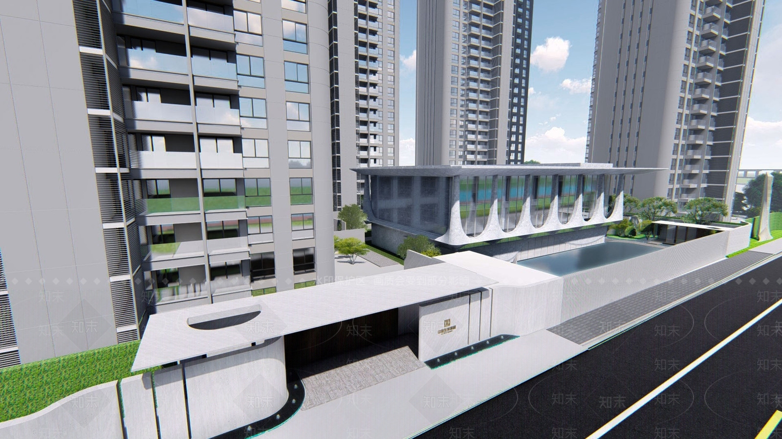 现代售楼处建筑SU模型下载【ID:1112465901】