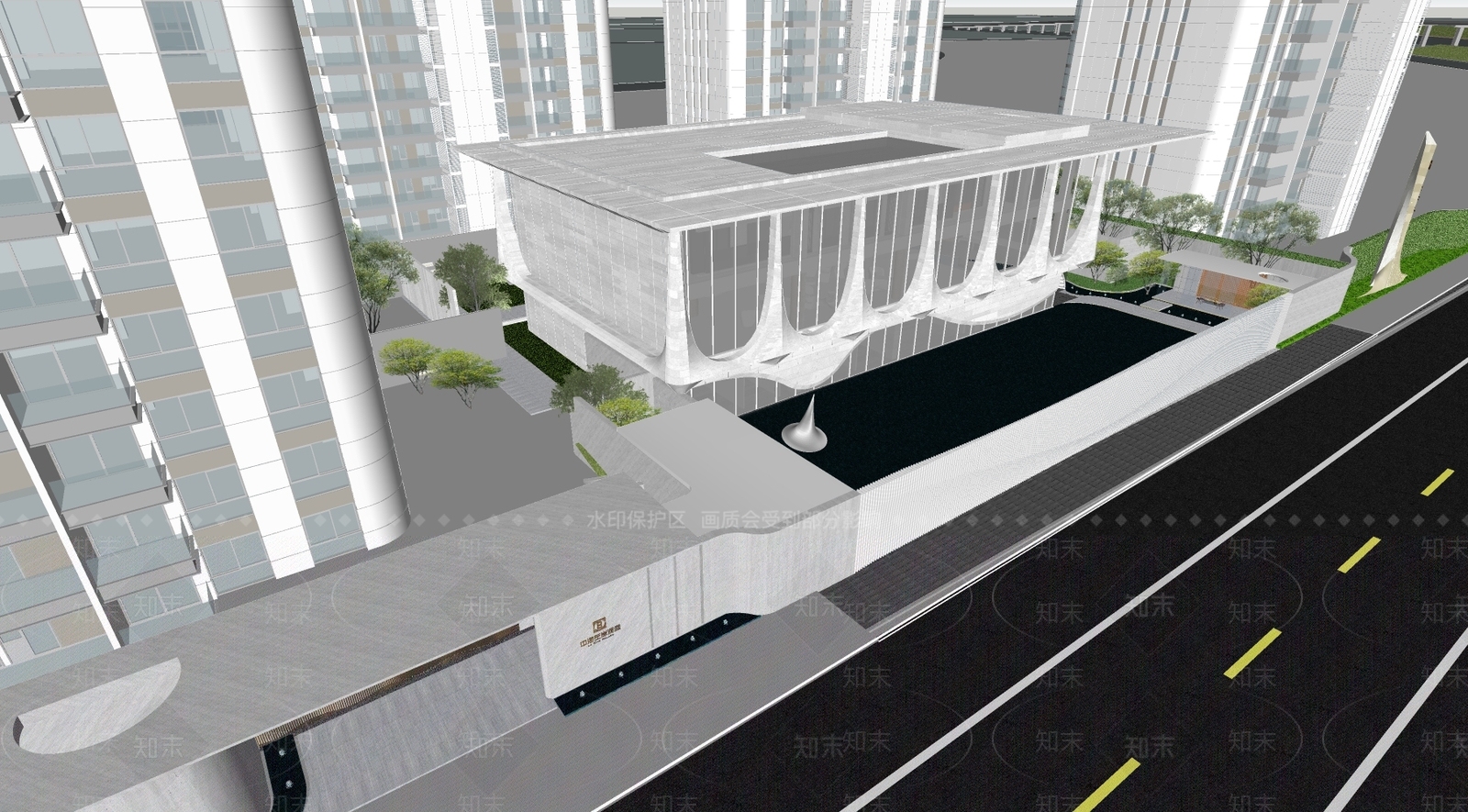 现代售楼处建筑SU模型下载【ID:1112465901】