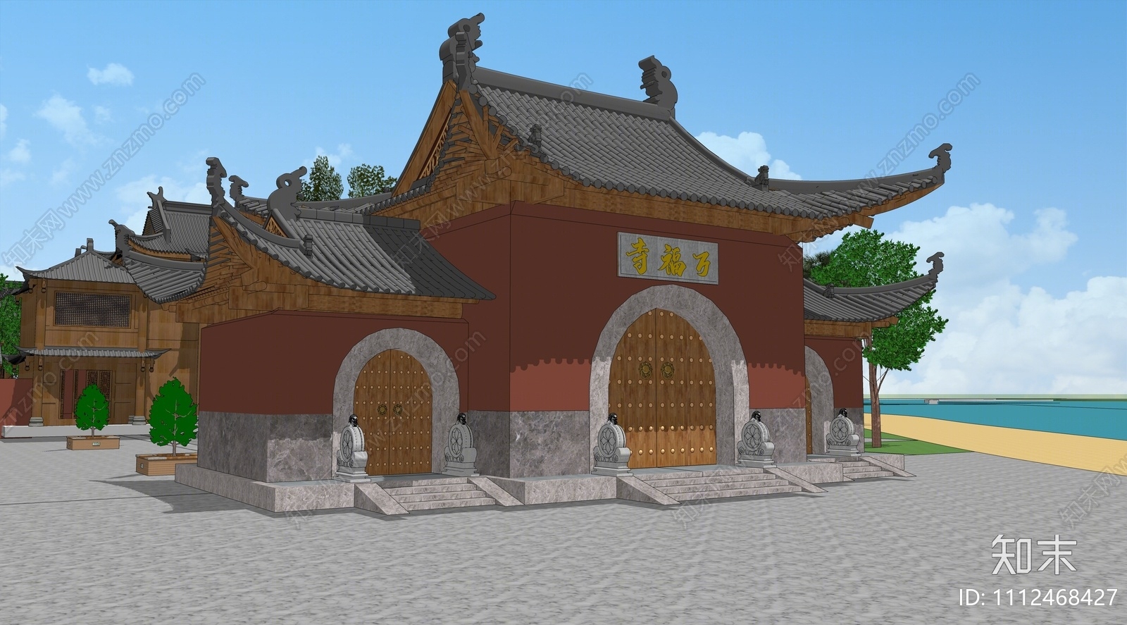 中式寺庙山门建筑SU模型下载【ID:1112468427】