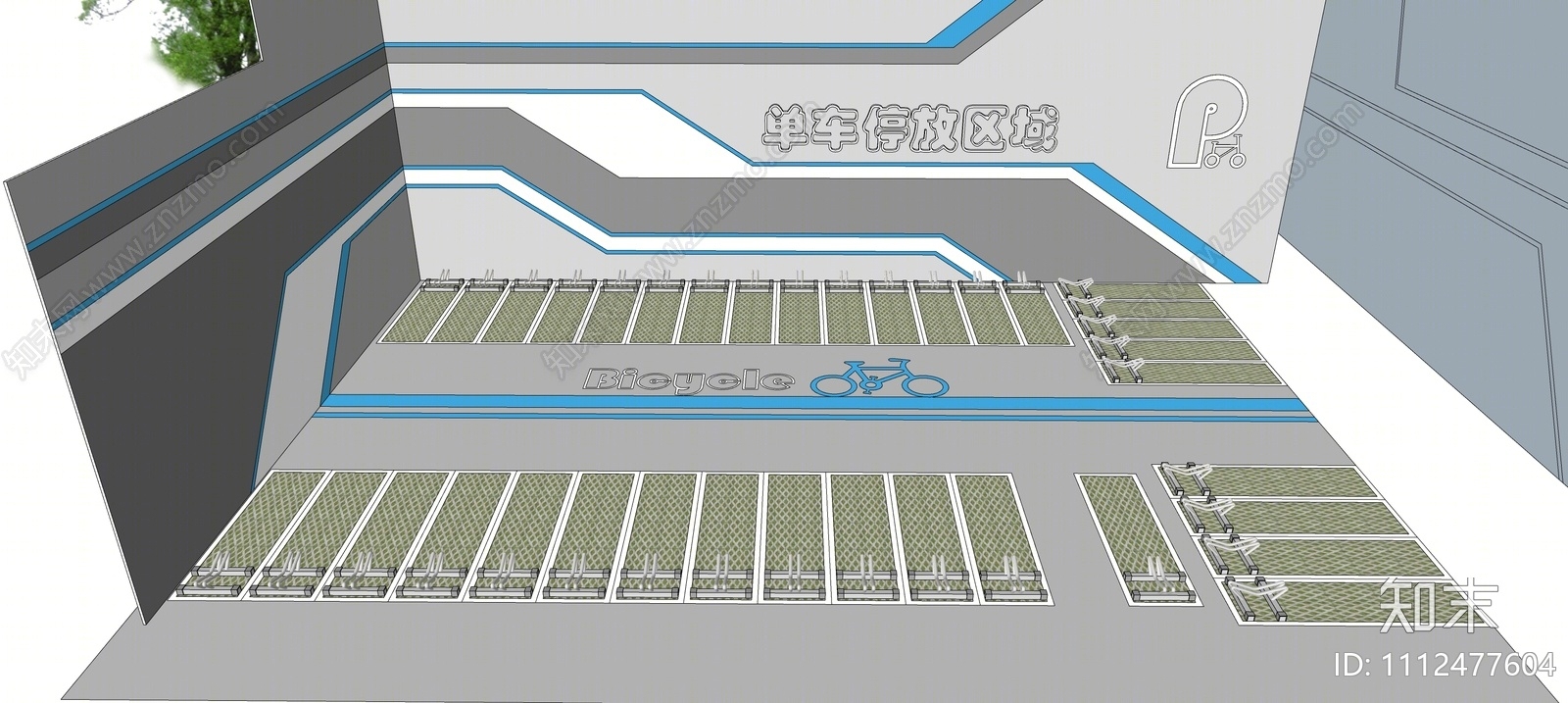 现代非机动车停车场SU模型下载【ID:1112477604】