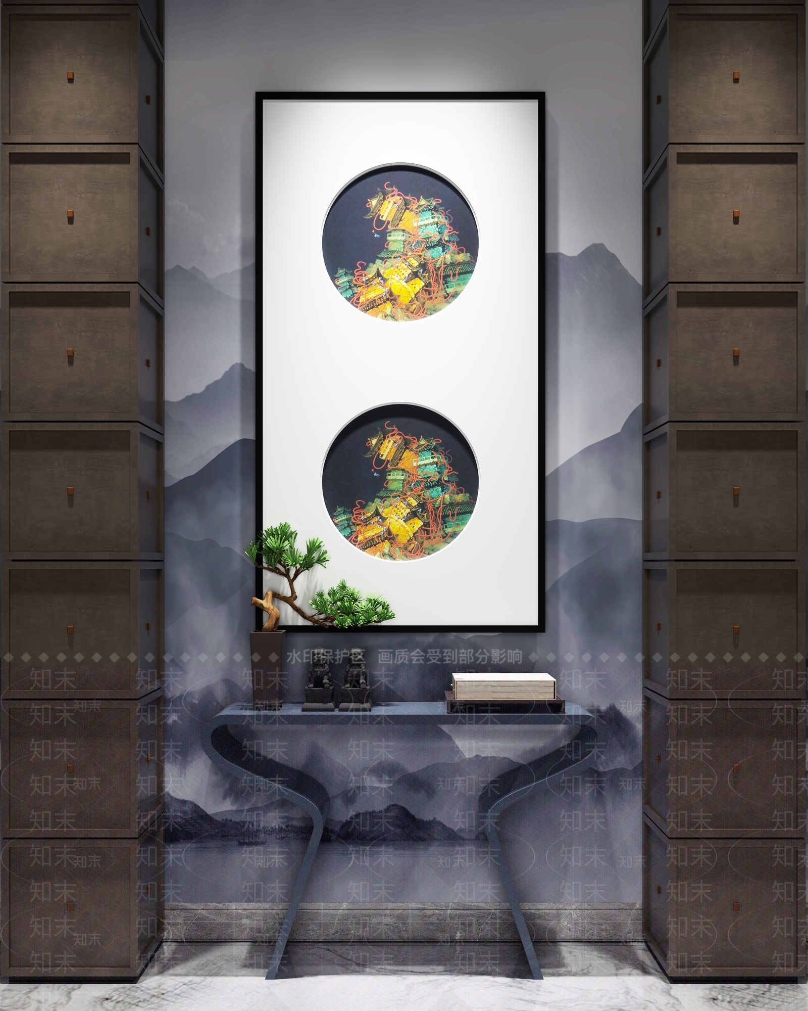 新中式端景条案SU模型下载【ID:1112478557】