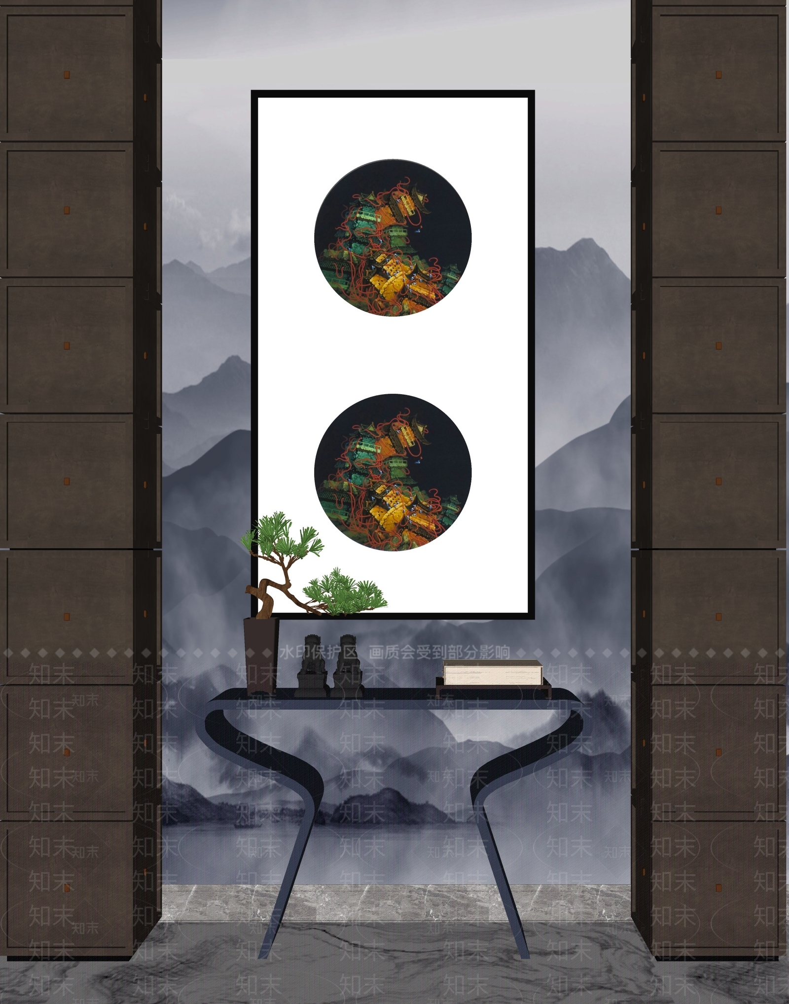新中式端景条案SU模型下载【ID:1112478557】