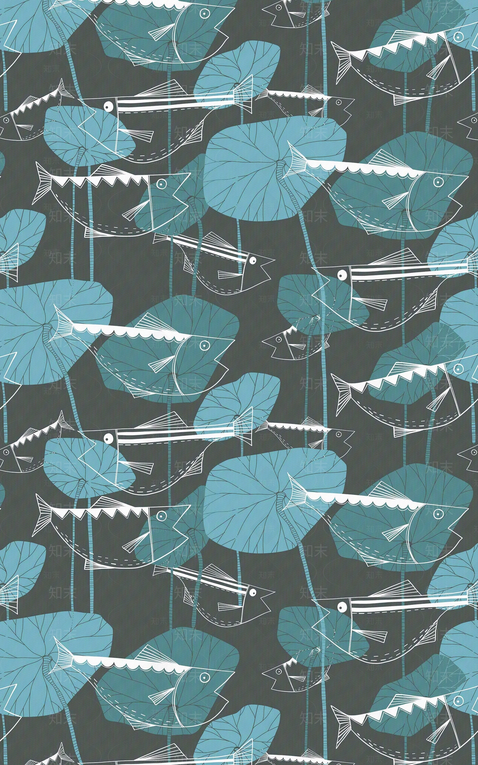 蓝色卡通儿童海洋动物壁纸贴图下载【ID:1112487223】