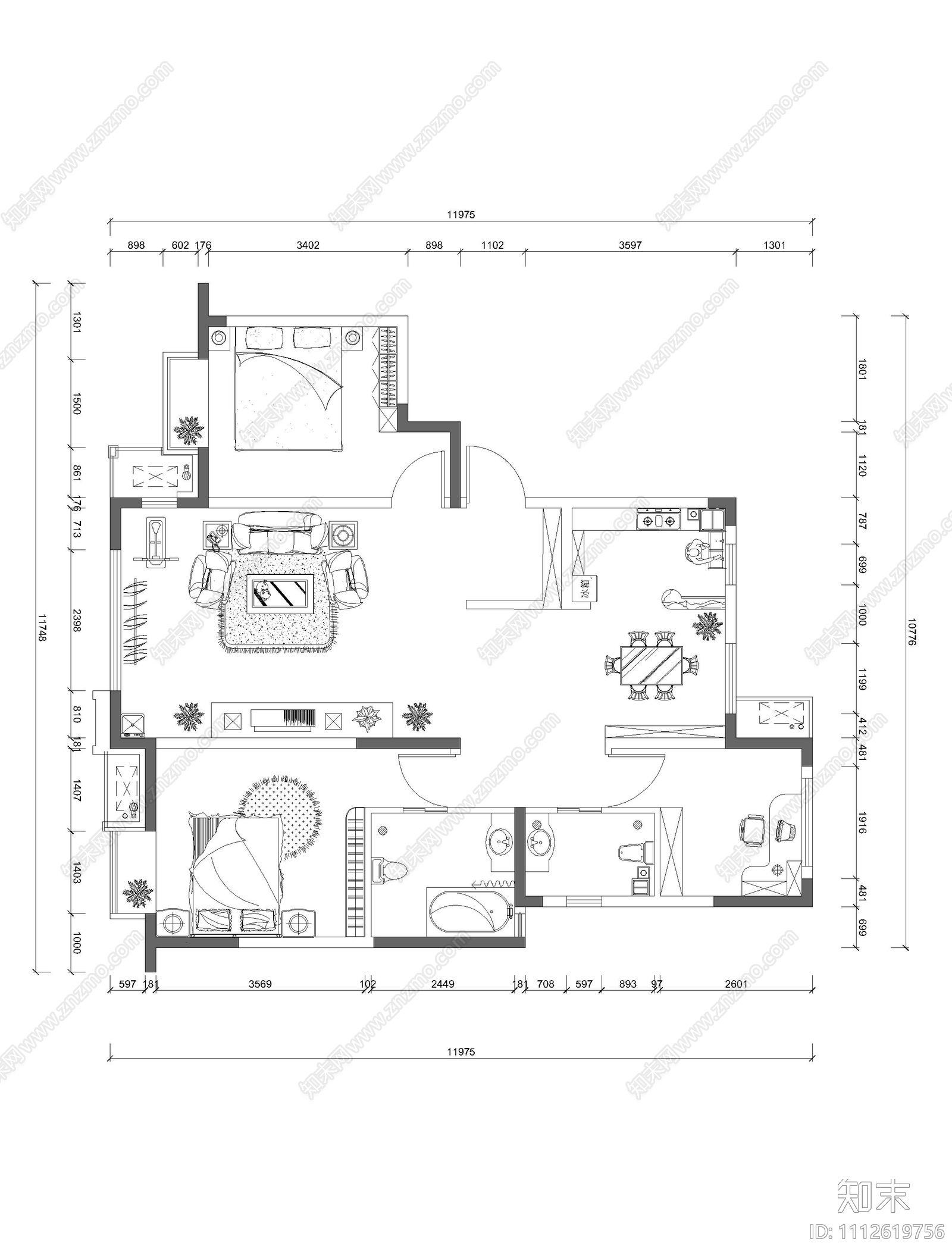 家装地面铺装天花吊顶施工图施工图下载【ID:1112619756】