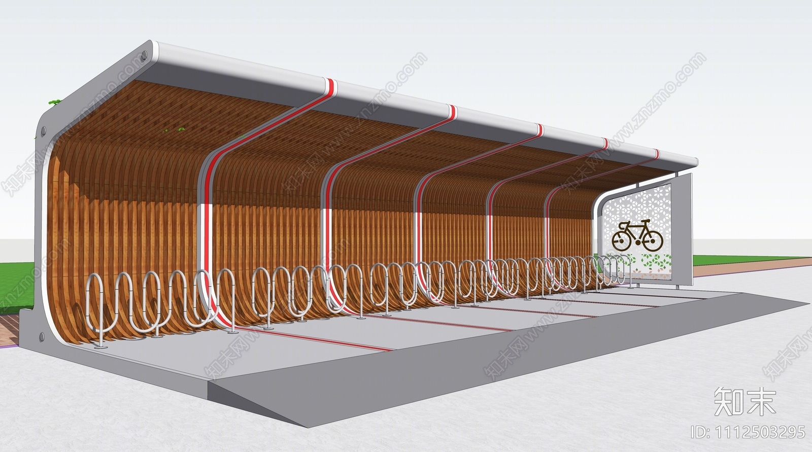 现代自行车停车棚SU模型下载【ID:1112503295】