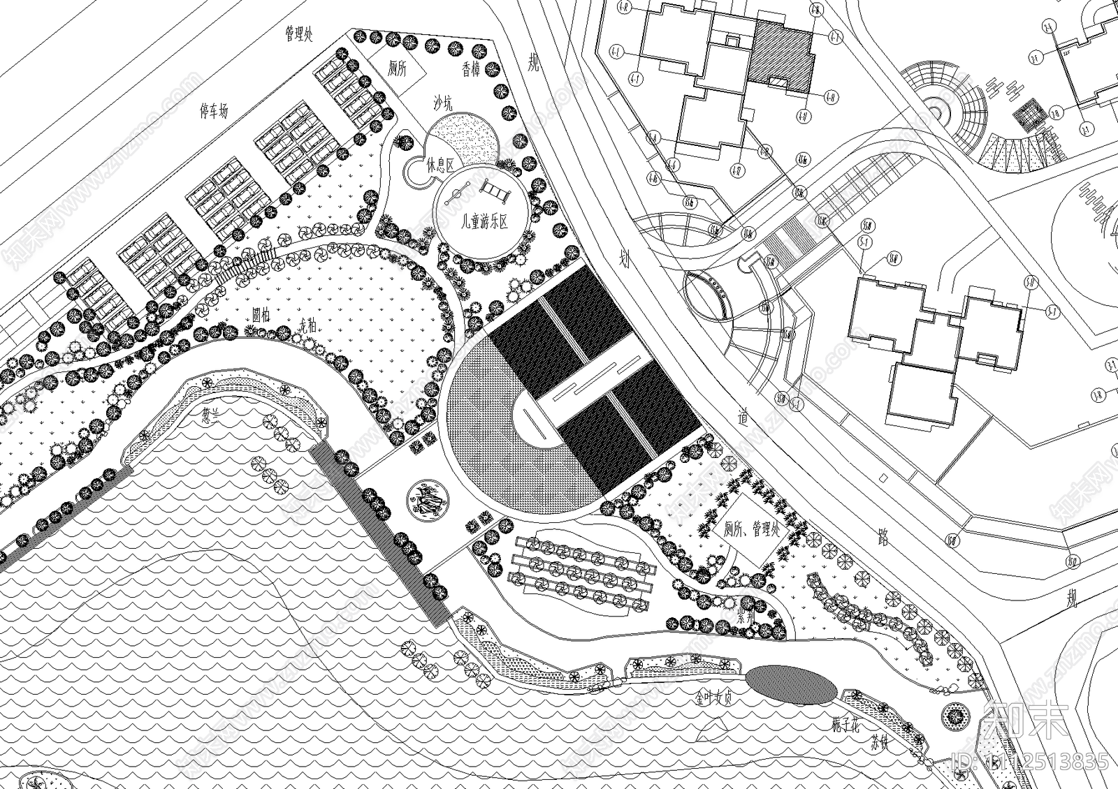 公园景观植物绿化布置图施工图下载【ID:1112513835】