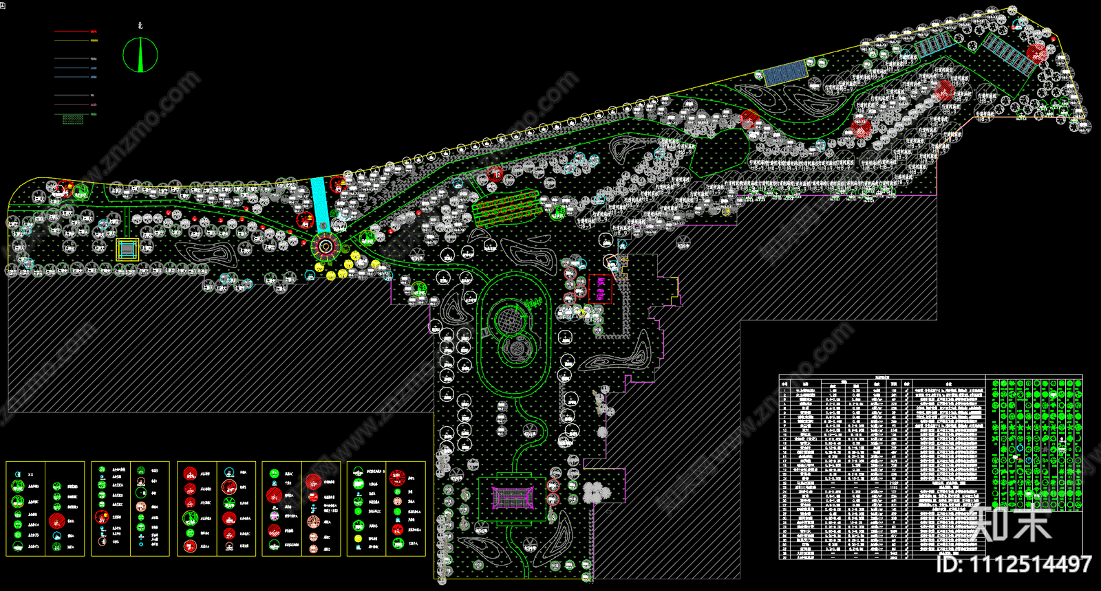 带状公园景观植物绿化平面图施工图下载【ID:1112514497】