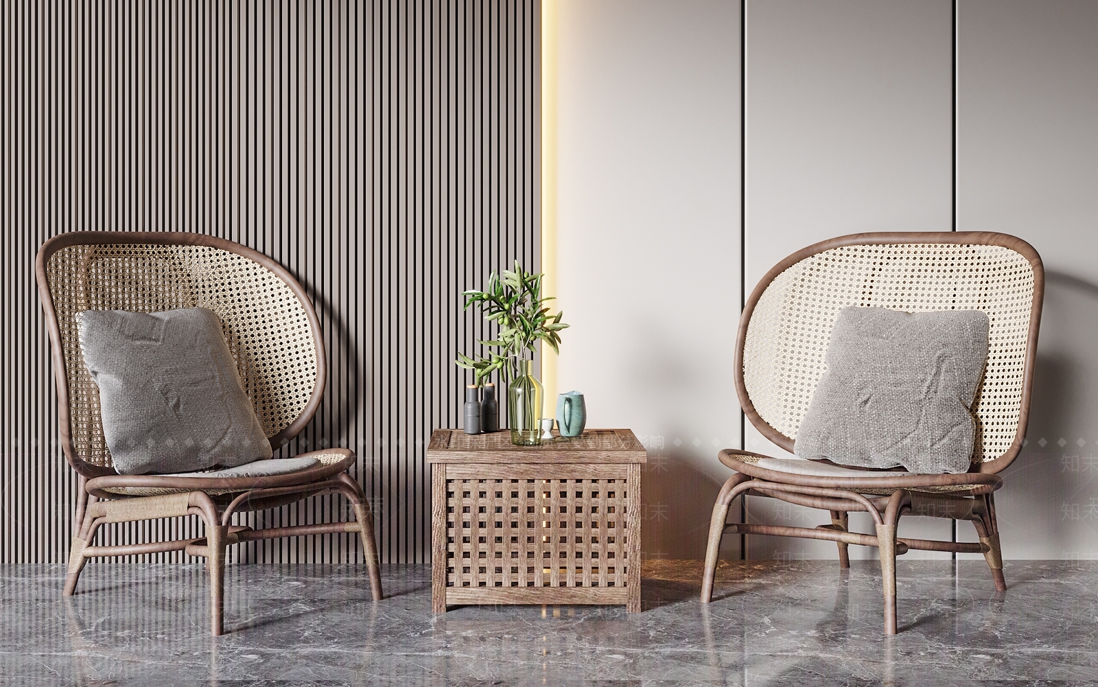 侘寂风休闲藤椅SU模型下载【ID:1112529782】