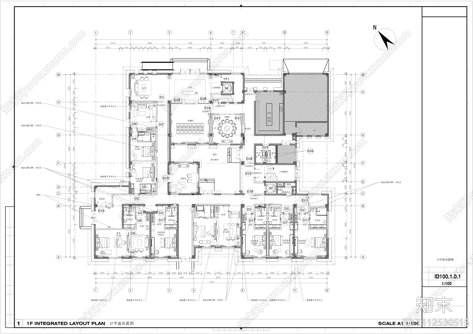 新中式酒店会所施工图cad施工图下载【ID:1112530515】