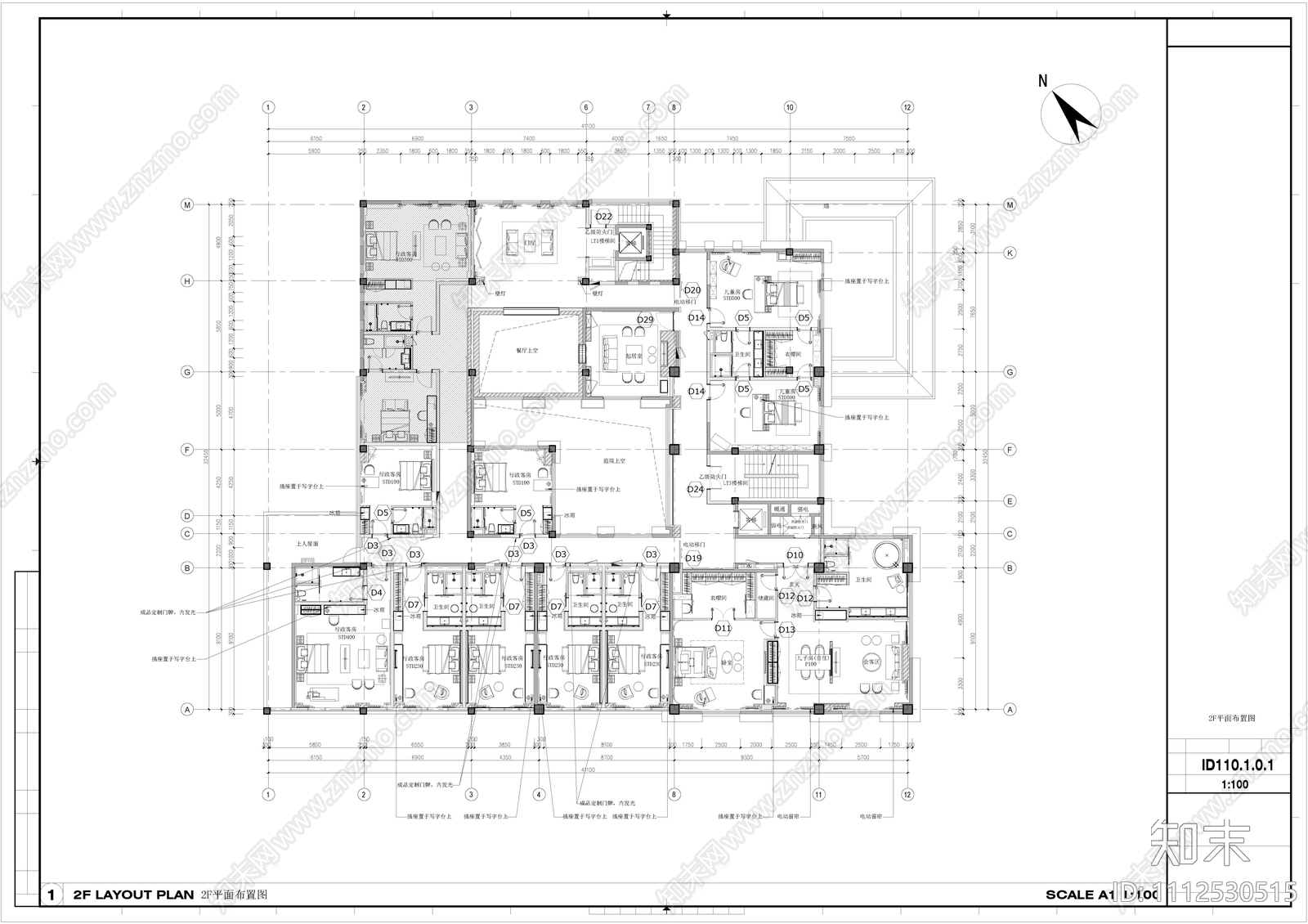 新中式酒店会所施工图cad施工图下载【ID:1112530515】