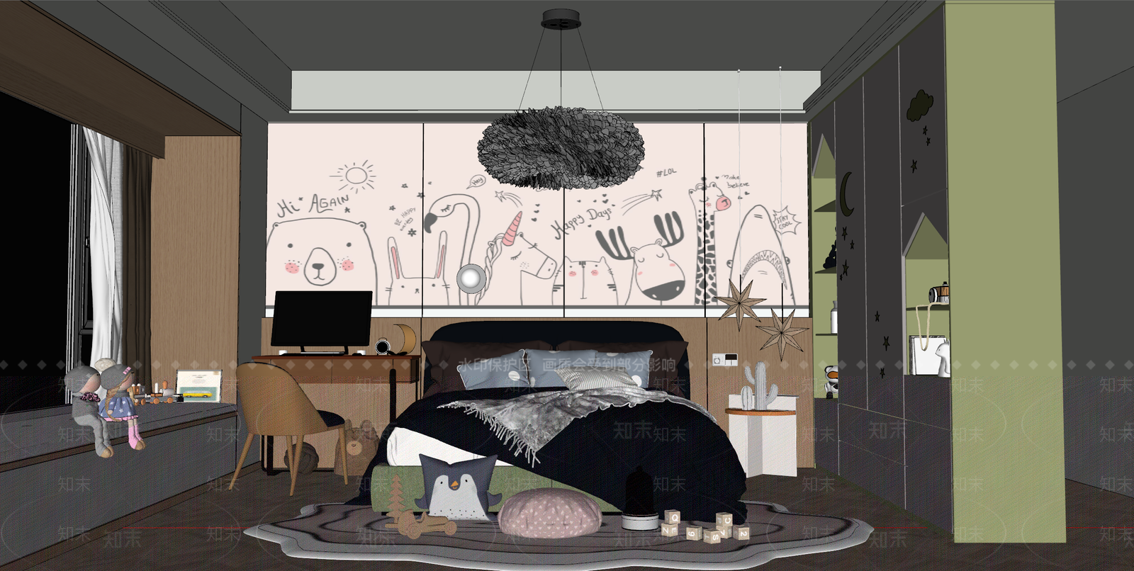 现代通用儿童房SU模型下载【ID:1112533306】