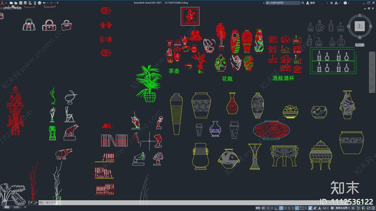现代简约软装摆件图库cad施工图下载【ID:1112536122】