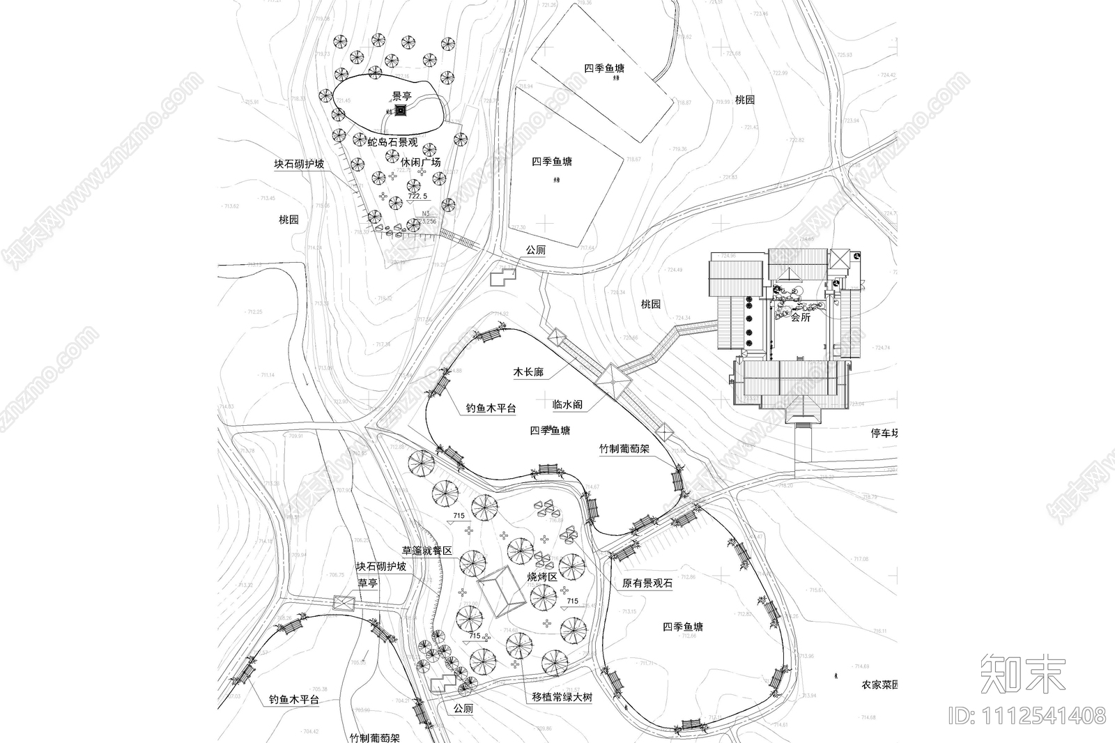 农家乐景观规划总平面图施工图下载【ID:1112541408】