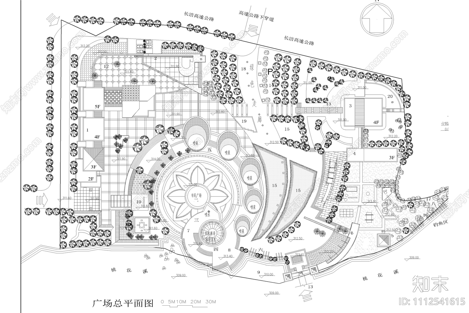 软件园临湖绿化平面施工图下载【ID:1112541615】