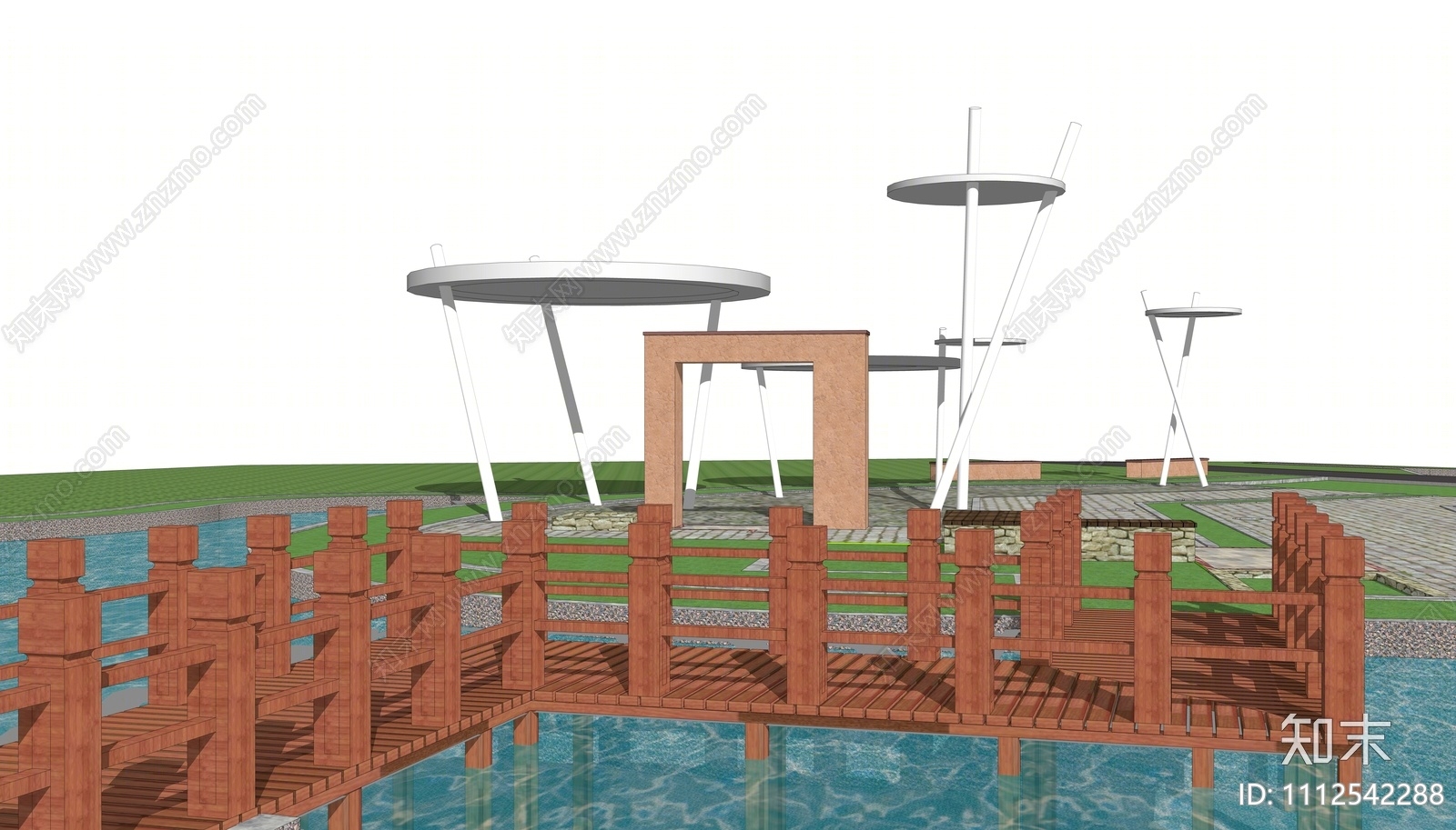 新中式美丽乡村口袋公园SU模型下载【ID:1112542288】