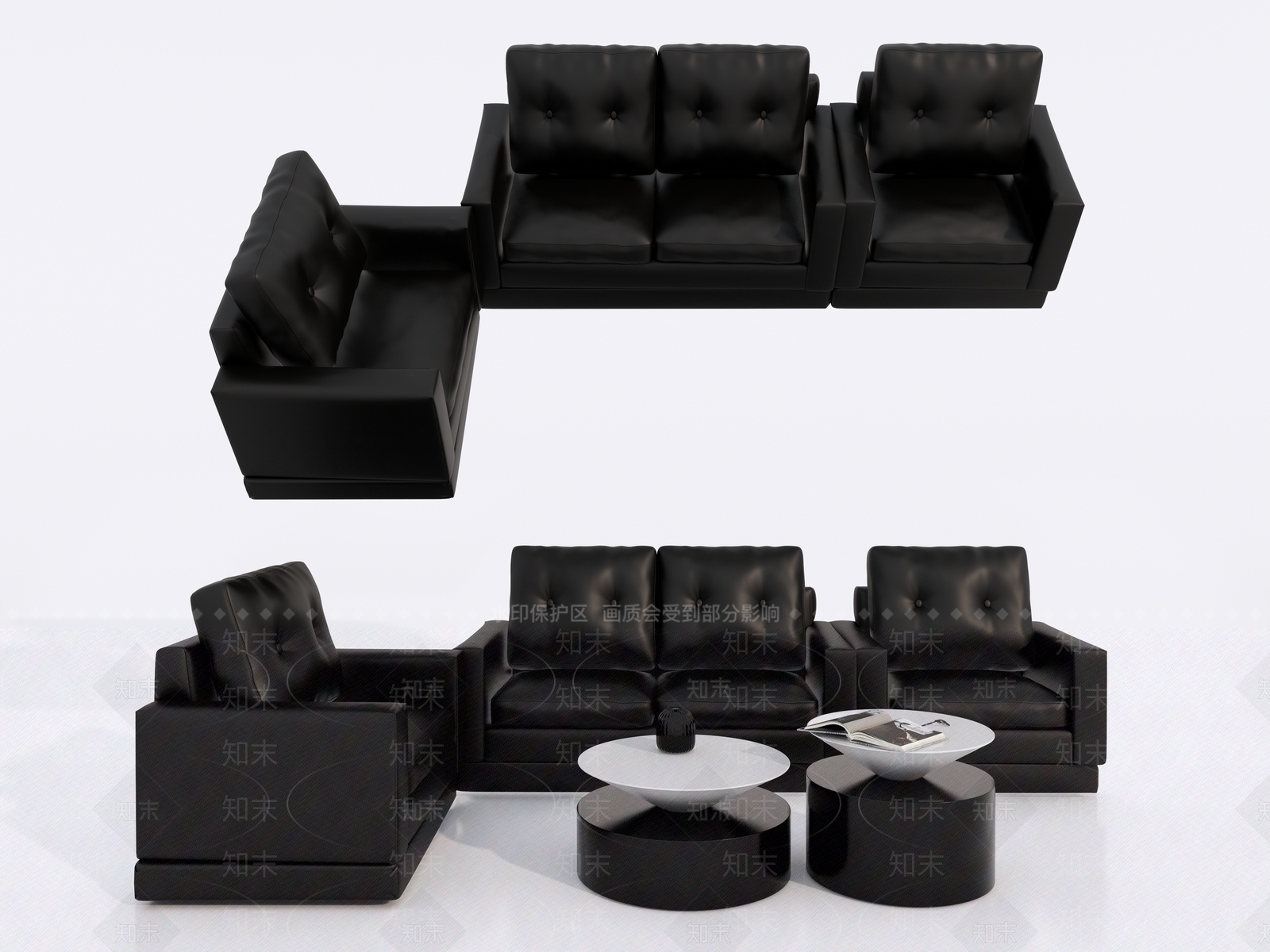 现代黑色皮质沙发SU模型下载【ID:1112542817】