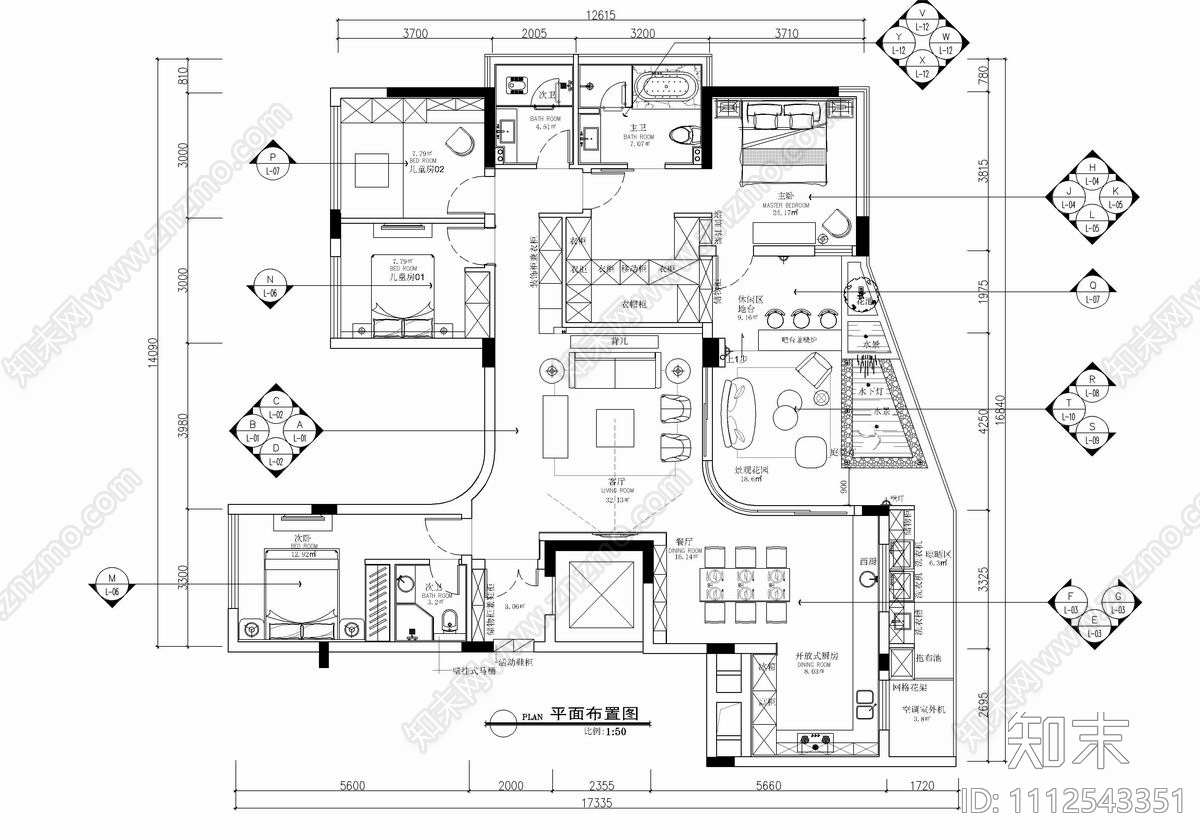 200㎡大平层家装CAD施工图cad施工图下载【ID:1112543351】