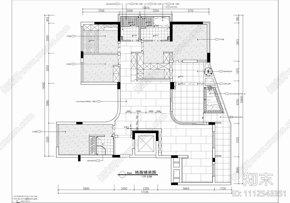 200㎡大平层家装CAD施工图cad施工图下载【ID:1112543351】