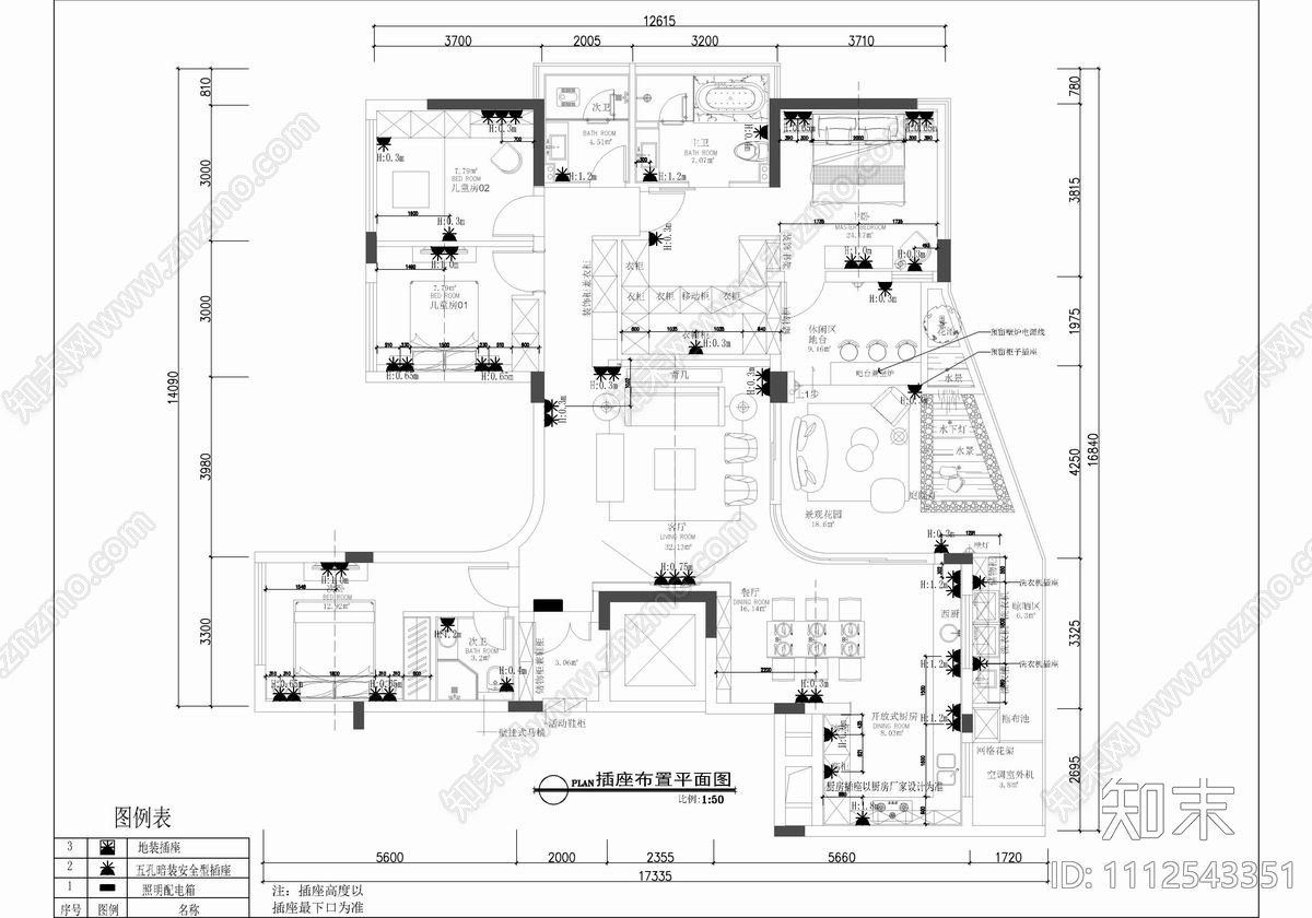 200㎡大平层家装CAD施工图cad施工图下载【ID:1112543351】